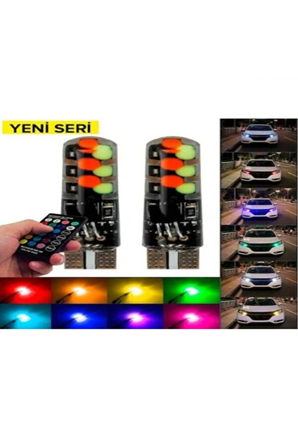 Stti̇caret Si̇li̇kon T10 Park Ampülü 12 Led Rgb Uzaktan Kumandalı Park Ve Plaka Lambası