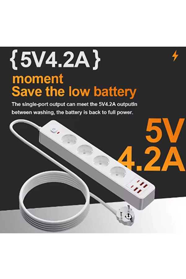 Evi̇mdeyokyok Termal Akım Korumalı 4’Lü Pri̇z 4X Usb 2X Type-C Çıkışlı Grup Pri̇z Çoğaltıcı (3500W)