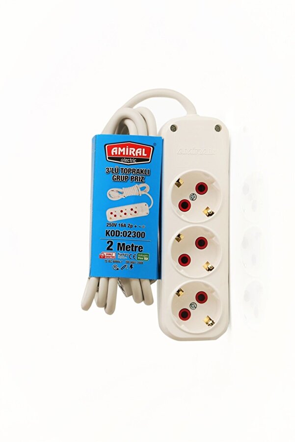 Ethab Ti̇caret Ami̇ral 3  Lü Topraklı 2 Metre Kablolu Grup Pri̇z