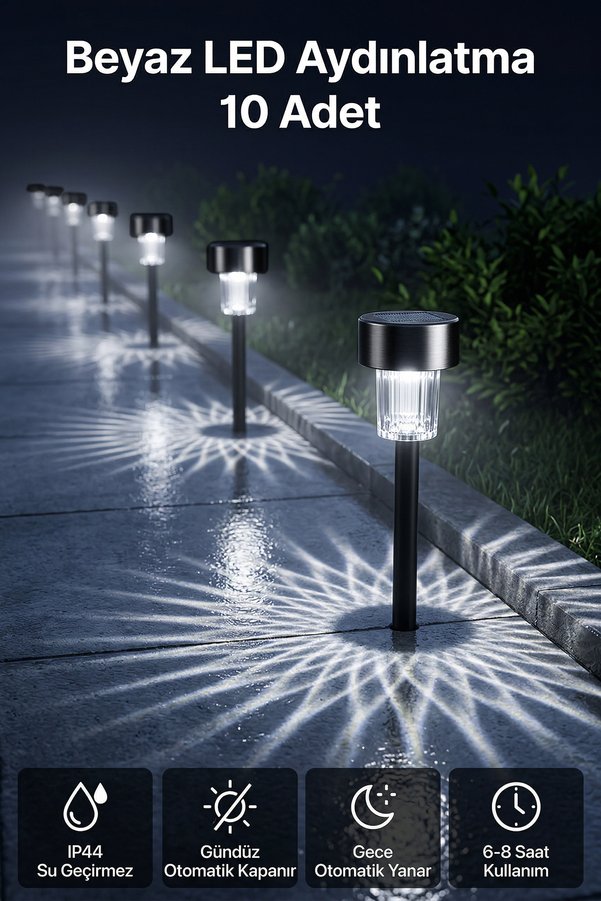 Pia Store 10'lu Güneş Enerjili Led Bahçe Yolu Lambası- Solar Aydınlatma Ip44 Su Geçirmez Renkli Işık Seti