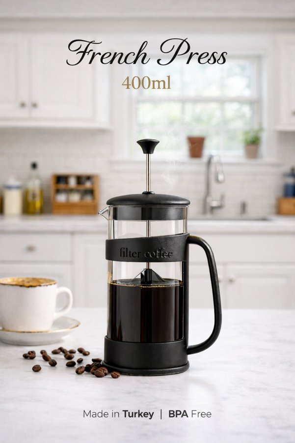 GENCHOME HOMEWARE French Press 400 ml – Filtre Kahve & Bitki Çayı Demliği BPA Free Isıya Dayanıklı