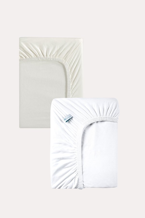 MAMA PADRE Bej - Beyaz Renk %100 Pamuk Penye Bebek Çarşafı 60x120cm - Lastikli Bebek Çarşafı 2'li
