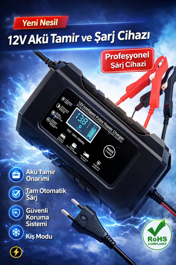 Reidan RJ-C1 12v 6a Göstergeli Asitli Kurşun Aküler Için Desülfatör Akü Şarj Cihazı Takviye Değildir
