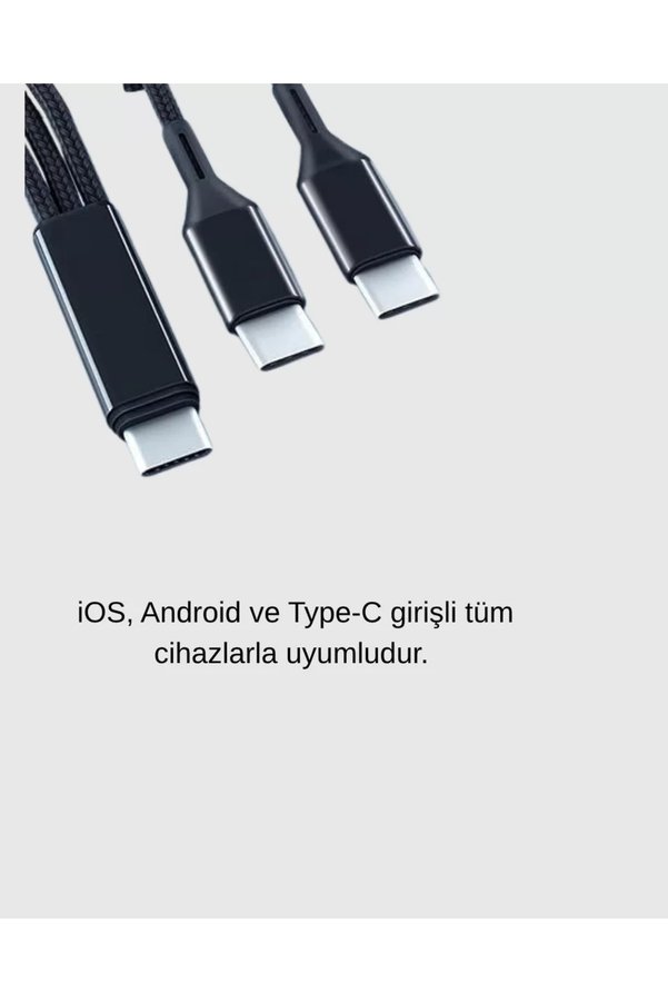 Ethab Giyim 3 Başlıklı Hızlı Şarj Kablosu Metal Alaşımlı Dayanıklı Ve Akıllı Çipli - Glst8947-116