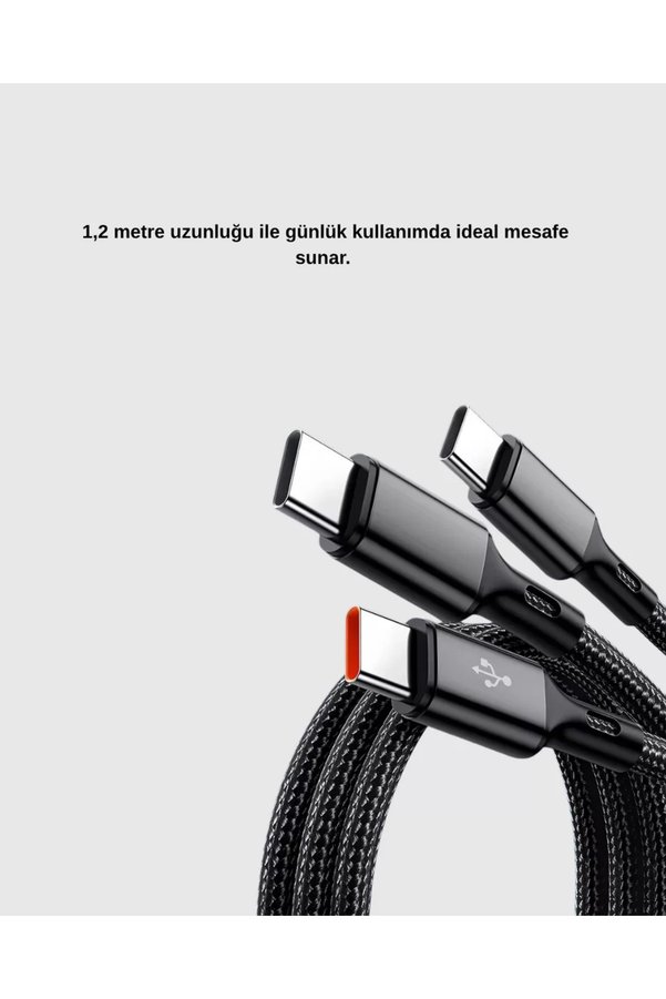 Ethab Giyim 3 Başlıklı Hızlı Şarj Kablosu Metal Alaşımlı Dayanıklı Ve Akıllı Çipli - Glst8947-116