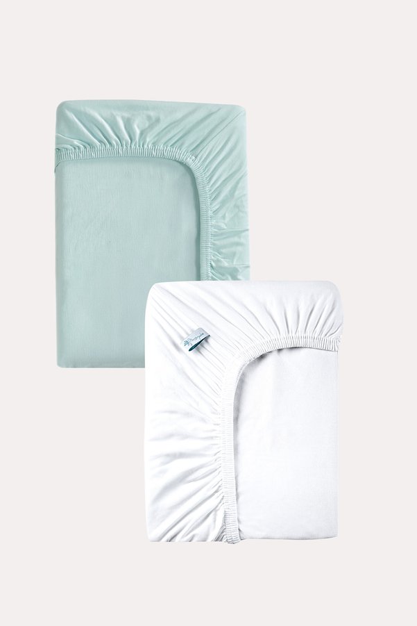 MAMA PADRE Mint - Beyaz Renk %100 Pamuk Penye Bebek Çarşafı 60x120cm - Lastikli Bebek Çarşafı 2'li