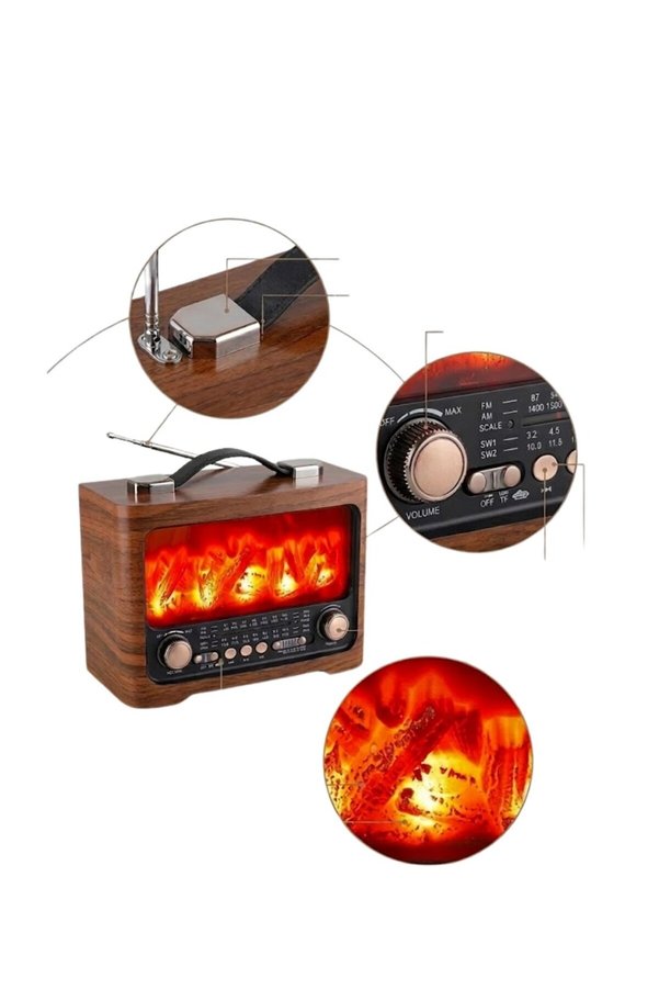 Nw Nessiworld Retro Şömine Tasarımlı Bluetooth Hoparlör Fm Radyo Usb Tf Kart Müzik Çalar
