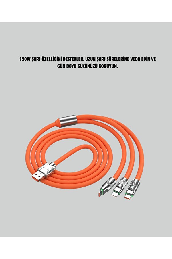 Ethab Gi̇yi̇m 120 W Şarj Ve Veri̇ Aktarımı Kablo– 3 Başlıklı Çok Amaçlı Kablo Yüksek - Glst3398-338