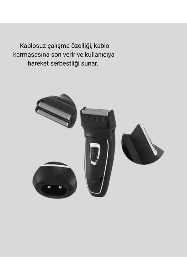 E Bulurum Kablosuz Tıraş Makinesi Çift Başlıklı Kuru Tıraş Folyo Başlık Şarj Göstergeli