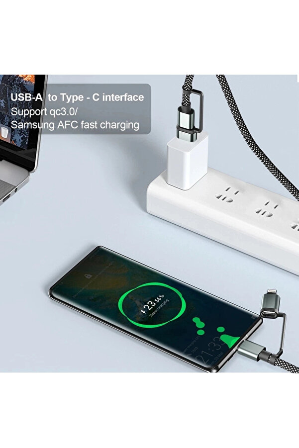 Evi̇mdeyokyok 4’Ü 1 Arada 100W Akıllı Tasarım Yüksek Dayanıklılık Çoklu Uyumlu Örgülü Hızlı Şarj Kablosu