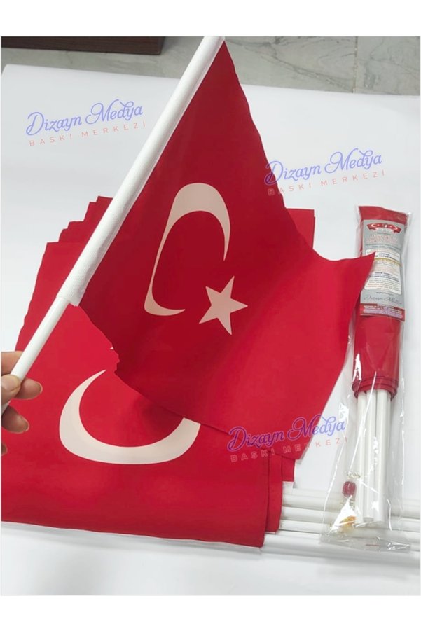 Alpaka 10 Adet 20x30 Cm - Bez Kumaş Sopalı Türk Bayrağı