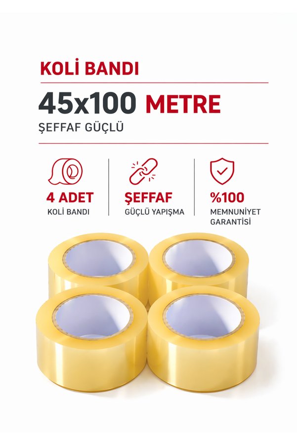 Delvos 4 Adet Koli Bandı 45 Mm Ekonomik Şeffaf Güçlü Yapışkanlı Kopmayan Bant Bandı
