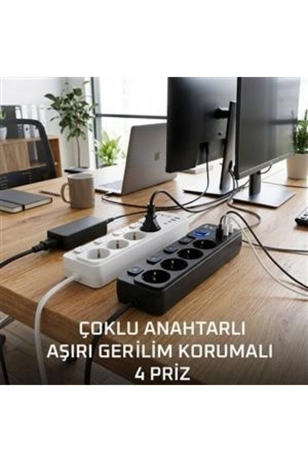 Evi̇mdeyokyok Akım Korumalı 4’Lü Pri̇z 2Xusb 2Xtype-C Çıkış Yüksek Geri̇li̇m Koruma Pri̇z Çoğaltıcı