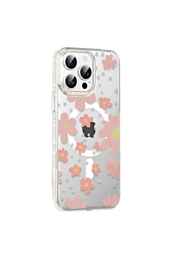 Evi̇mdeyokyok Joko Apple İphone 15 Pro Floral Magsafe Kapak - Pembe