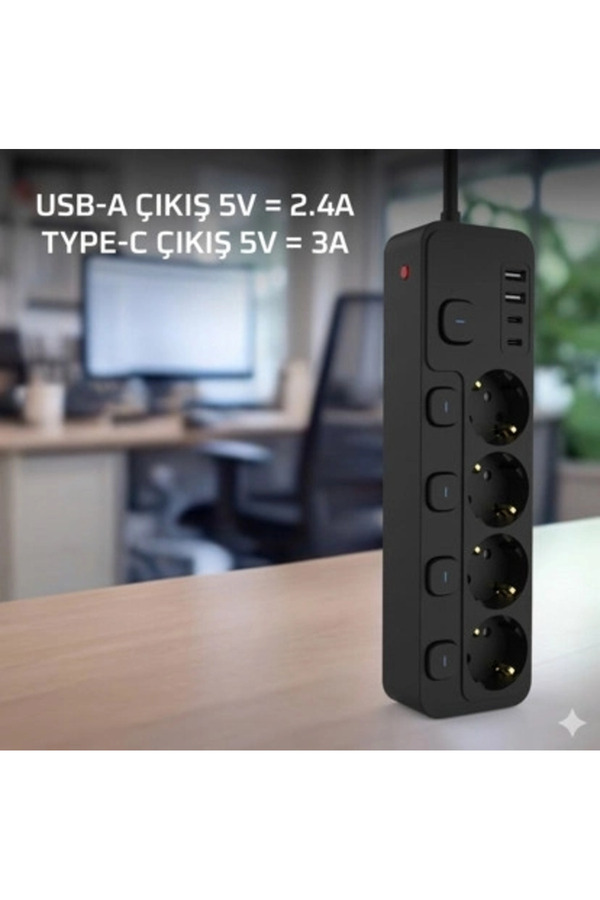 Evi̇mdeyokyok Akım Korumalı 4’Lü Pri̇z 2Xusb 2Xtype-C Çıkış Yüksek Geri̇li̇m Koruma Pri̇z Çoğaltıcı
