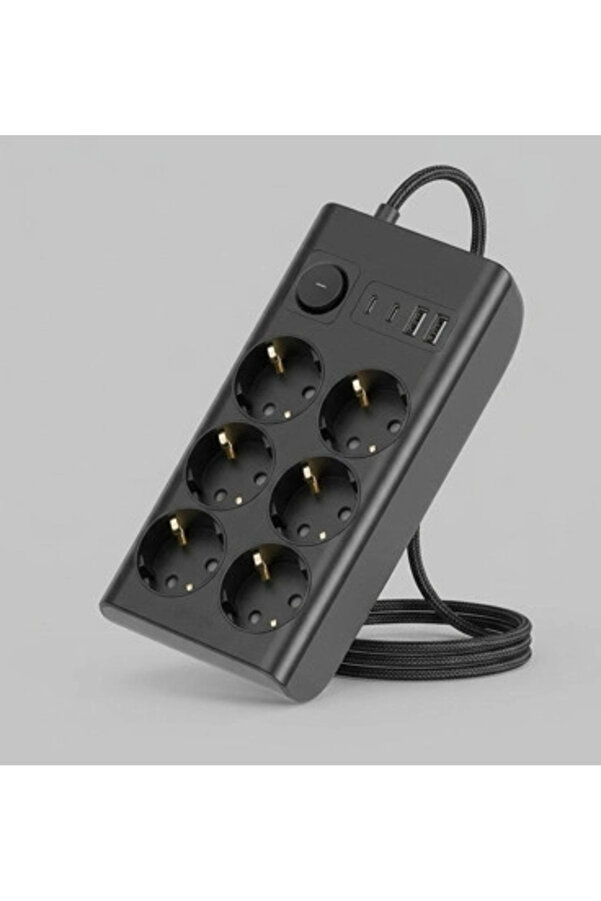 Evi̇mdeyokyok Akım Korumalı 6’Lı Pri̇z 2Xusb 2Xtype-C Çıkış Yüksek Geri̇li̇m Koruma Çoklu Pri̇z Çoğaltıcı