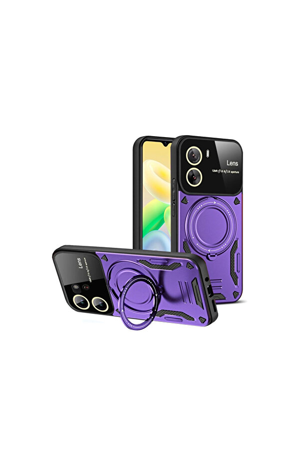 Evi̇mdeyokyok Vi̇vo Y16 Kılıf Joy Lens Standlı Kapak - Mor