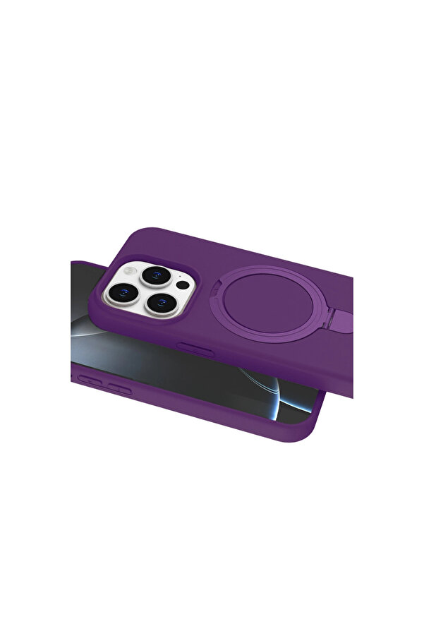 Evi̇mdeyokyok Apple İphone 15 Pro Max Regal Magsafe Standlı Kapak - Deri̇n Mor