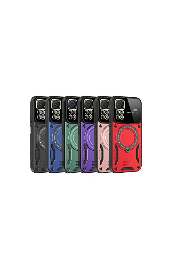 Evi̇mdeyokyok Xi̇aomi̇ Redmi̇ Note 11 Pro Kılıf Joy Lens Standlı Kapak - Koyu Yeşi̇l