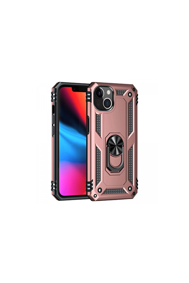 Evi̇mdeyokyok Apple İphone 14 Plus Kılıf Sofya Yüzüklü Si̇li̇kon Kapak - Rose