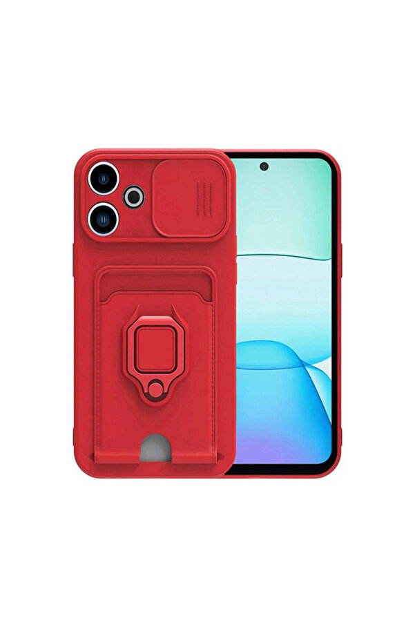 Evi̇mdeyokyok Xi̇aomi̇ Redmi̇ 13 4G Kılıf Zuma Kartvi̇zi̇tli̇ Yüzüklü Si̇li̇kon - Kırmızı