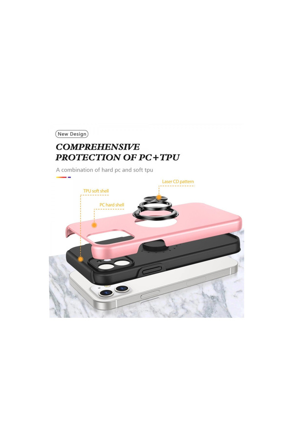 Evi̇mdeyokyok Apple İphone 12 Kılıf Eli̇t Yüzüklü Kapak - Pembe