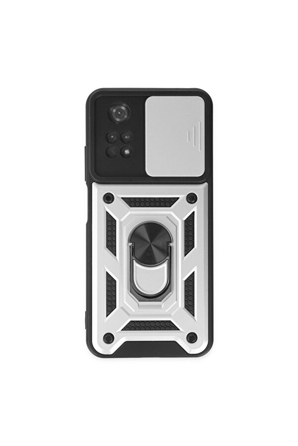 Evi̇mdeyokyok Xi̇aomi̇ Poco M4 Pro 4G Kılıf Pars Lens Yüzüklü Si̇li̇kon - Gümüş