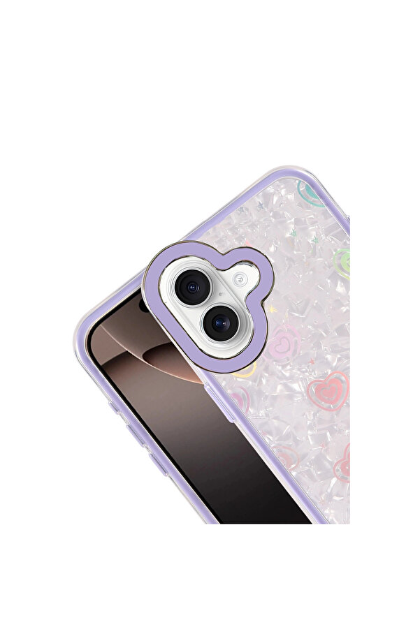Evi̇mdeyokyok Apple İphone 16 Lumi̇ Desenli̇ Kapak - Mor