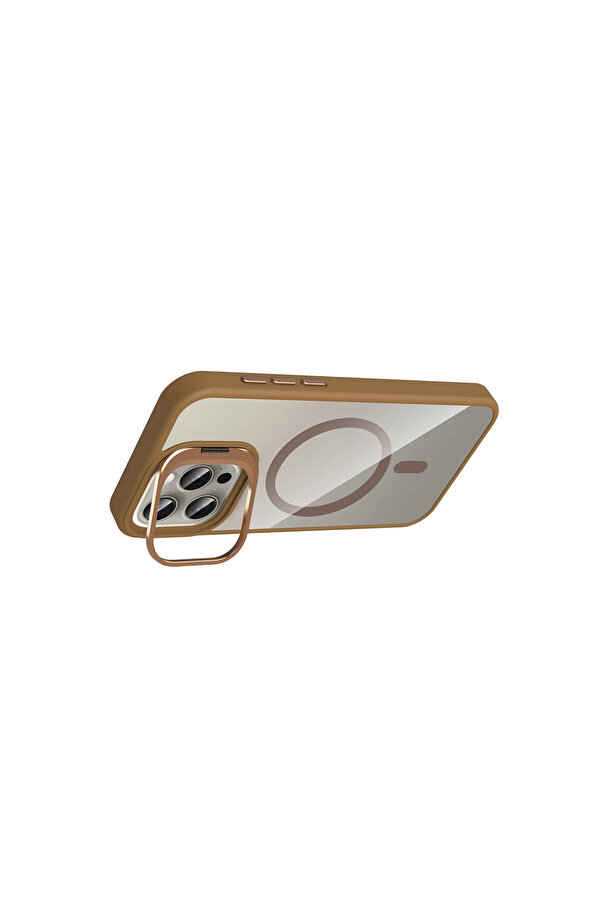 Evi̇mdeyokyok Joko Apple İphone 15 Pro Max Remi̇m Lensli̇ Magsafe Standlı Kapak - Kahverengi̇