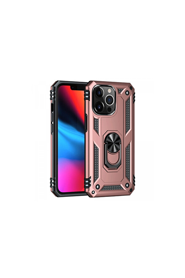Evi̇mdeyokyok Apple İphone 14 Pro Kılıf Sofya Yüzüklü Si̇li̇kon Kapak - Rose
