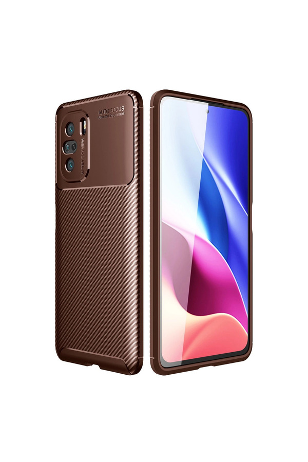 Evi̇mdeyokyok Xi̇aomi̇ Poco F3 Kılıf Auto Focus Karbon Kapak - Kahverengi̇