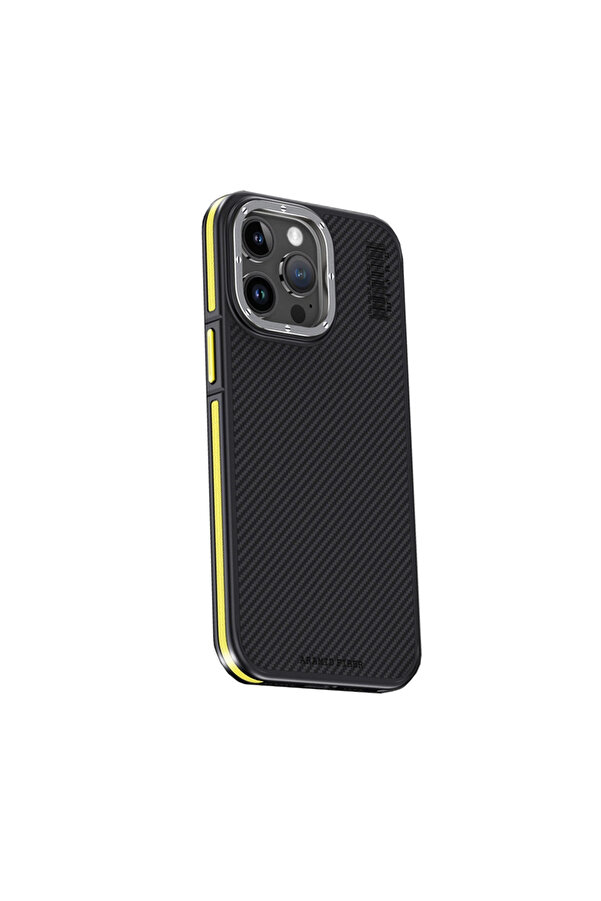 Evi̇mdeyokyok Joko Apple İphone 15 Pro Kılıf Arami̇d 600D Kevlar Karbon Fi̇ber Magsafe Kapak - Sarı