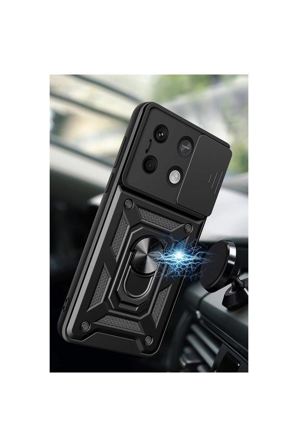 Evimdeyokyok Xiaomi Poco M6 Pro 4G Kılıf Pars Lens Yüzüklü Silikon - Siyah