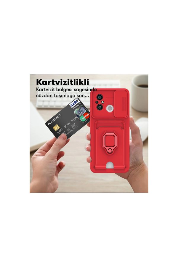 Evimdeyokyok Xiaomi Redmi 12C Kılıf Zuma Kartvizitli Yüzüklü Silikon - Kırmızı