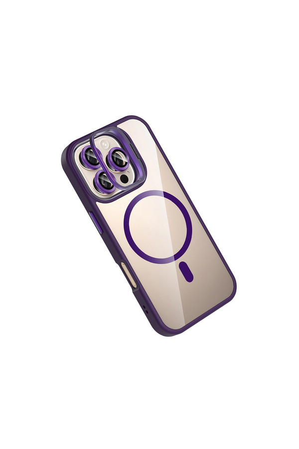 Evi̇mdeyokyok Joko Apple İphone 16 Pro Max Remi̇m Lensli̇ Magsafe Standlı Kapak - Deri̇n Mor