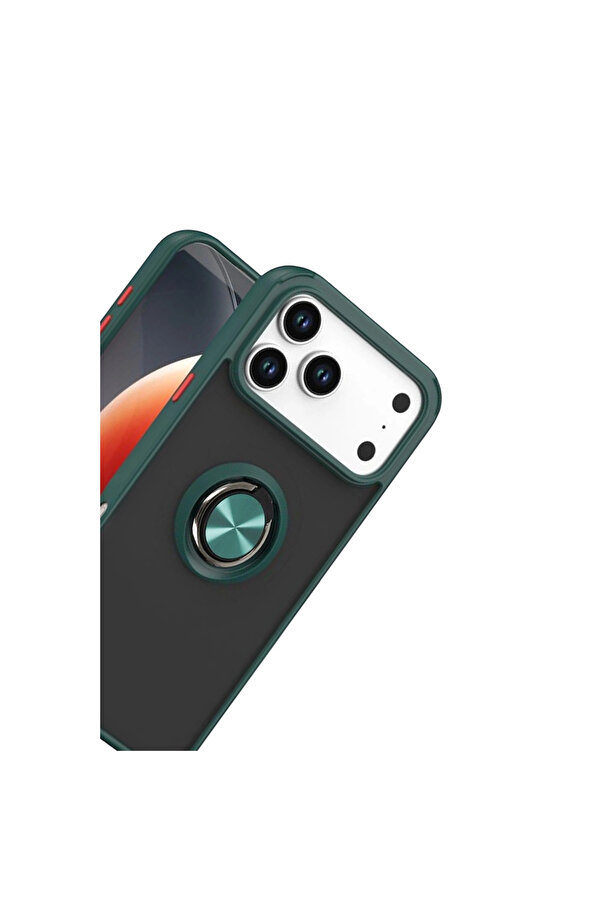 Evi̇mdeyokyok Apple İphone 17 Pro Montreal Yüzüklü Si̇li̇kon Kapak - Yeşi̇l