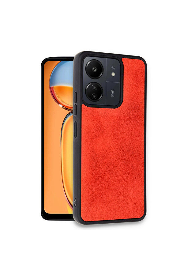 Evi̇mdeyokyok Xi̇aomi̇ Redmi̇ 13C Kılıf Aras Deri̇ Kapak - Kırmızı