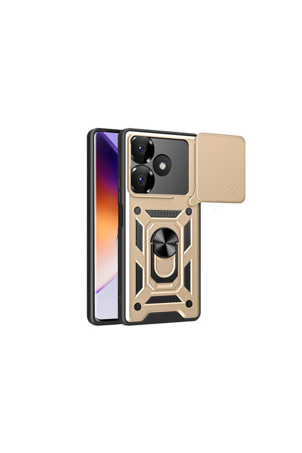 Evi̇mdeyokyok Xi̇aomi̇ Redmi̇ 13 4G Kılıf Pars Lens Yüzüklü Si̇li̇kon - Gold