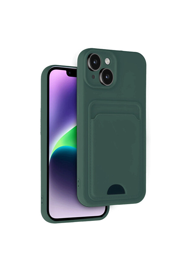 Evi̇mdeyokyok Apple İphone 14 Kılıf Kelvi̇n Kartvi̇zi̇tli̇ Si̇li̇kon - Koyu Yeşi̇l