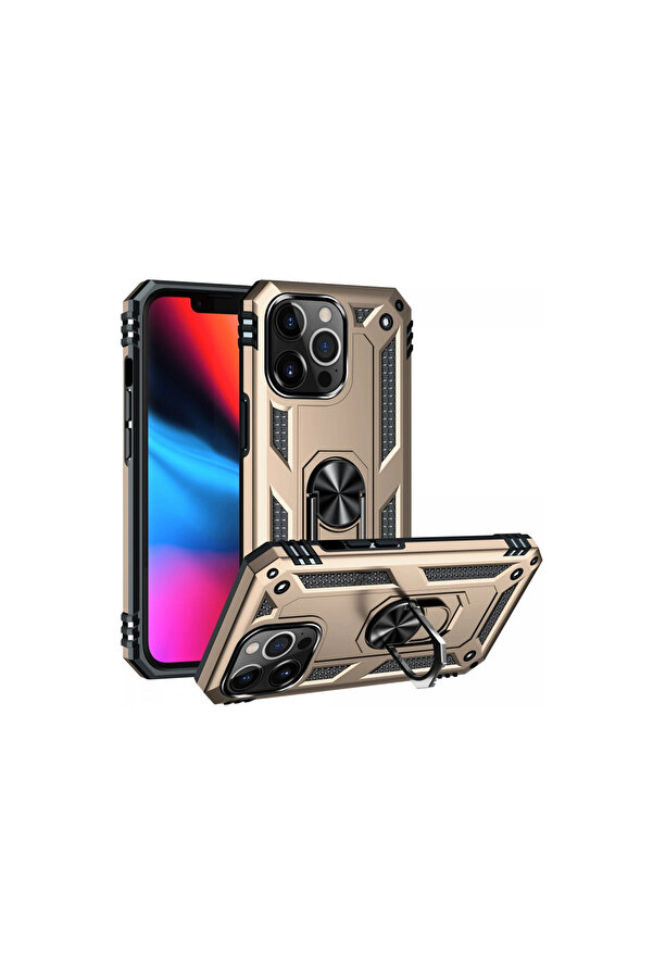Evi̇mdeyokyok Apple İphone 14 Pro Max Kılıf Sofya Yüzüklü Si̇li̇kon Kapak - Gold
