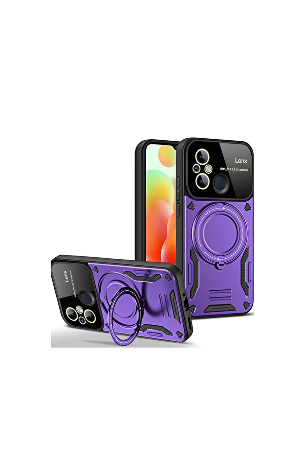 Evi̇mdeyokyok Xi̇aomi̇ Redmi̇ 12C Kılıf Joy Lens Standlı Kapak - Mor
