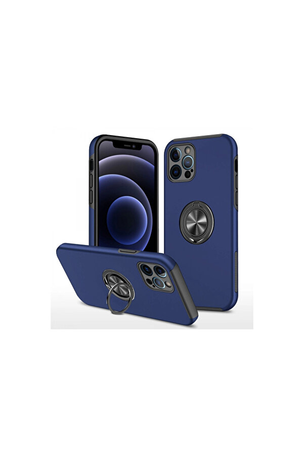 Evi̇mdeyokyok Apple İphone 12 Pro Max Kılıf Eli̇t Yüzüklü Kapak - Laci̇vert