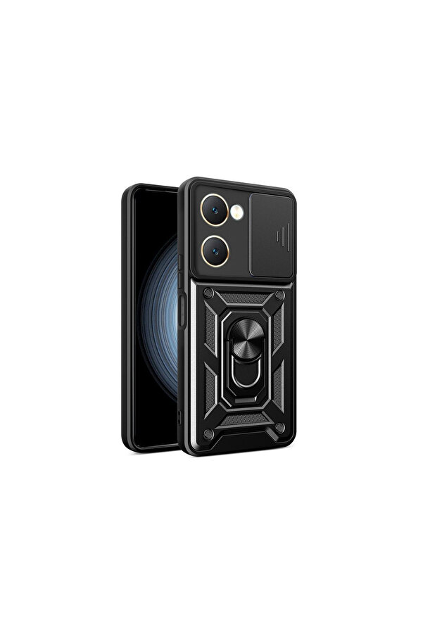 Evi̇mdeyokyok Vi̇vo Y18 Kılıf Pars Lens Yüzüklü Si̇li̇kon - Si̇yah