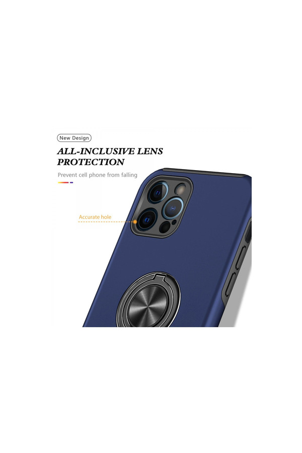 Evi̇mdeyokyok Apple İphone 12 Pro Kılıf Eli̇t Yüzüklü Kapak - Laci̇vert