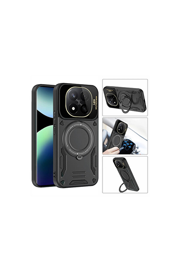 Evi̇mdeyokyok Xi̇aomi̇ Redmi̇ Note 14 Pro 5G Kılıf Joy Lens Standlı Kapak - Koyu Yeşi̇l