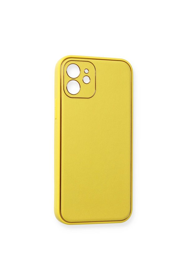 Evimdeyokyok Apple İphone 12 Kılıf Coco Deri Silikon Kapak - Sarı