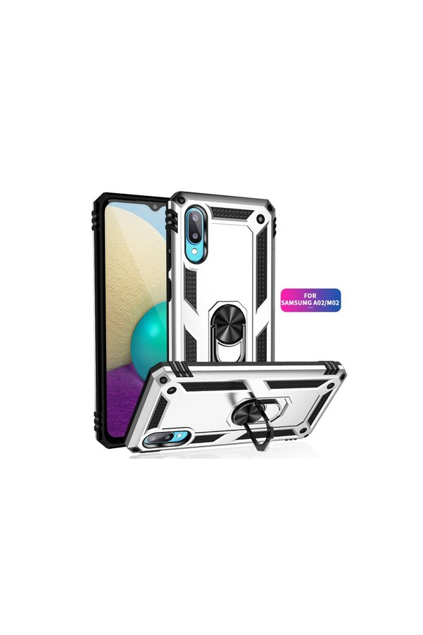 Evimdeyokyok Samsung Galaxy A02 Kılıf Sofya Yüzüklü Silikon Kapak - Gümüş