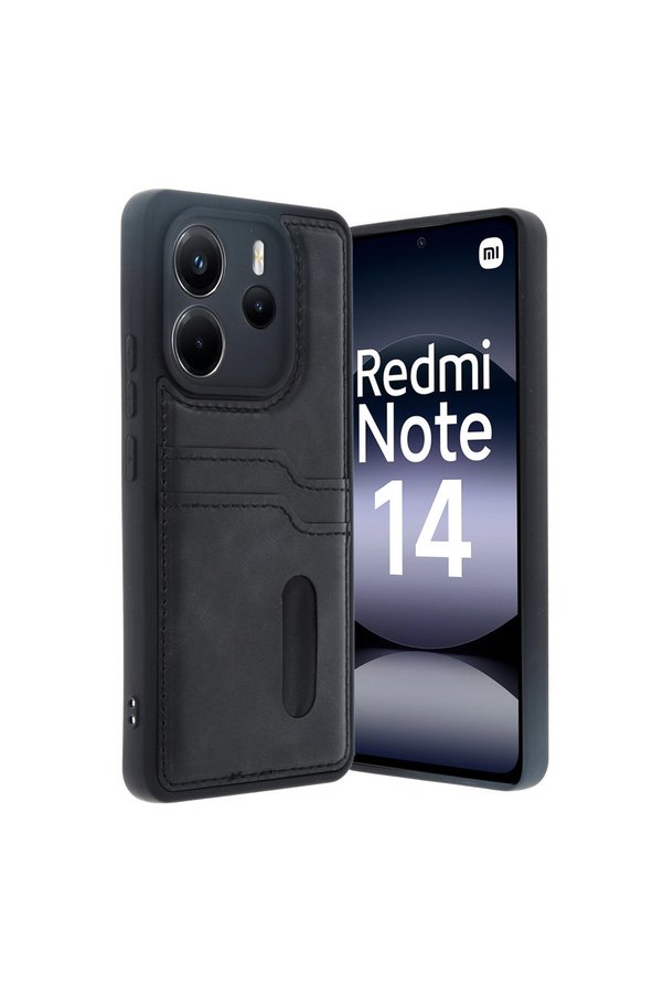 Evimdeyokyok Xiaomi Redmi Note 14 4G Kılıf Sara Kartvizitli Deri Kılıf - Siyah