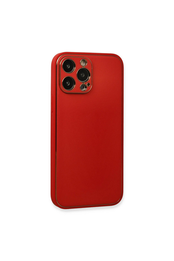 Evimdeyokyok Apple İphone 13 Pro Kılıf Coco Deri Silikon Kapak - Kırmızı