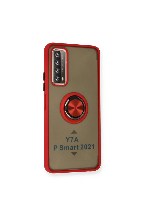 Evimdeyokyok Huawei P Smart 2021 Kılıf Montreal Yüzüklü Silikon Kapak - Kırmızı